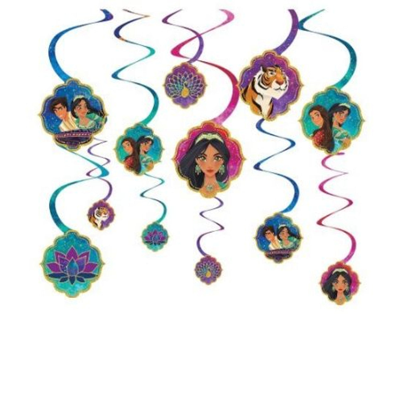 DISNEY ALADDIN BIRTHDAY HANGING SWIRL DECORATIONS - 12 PIECES