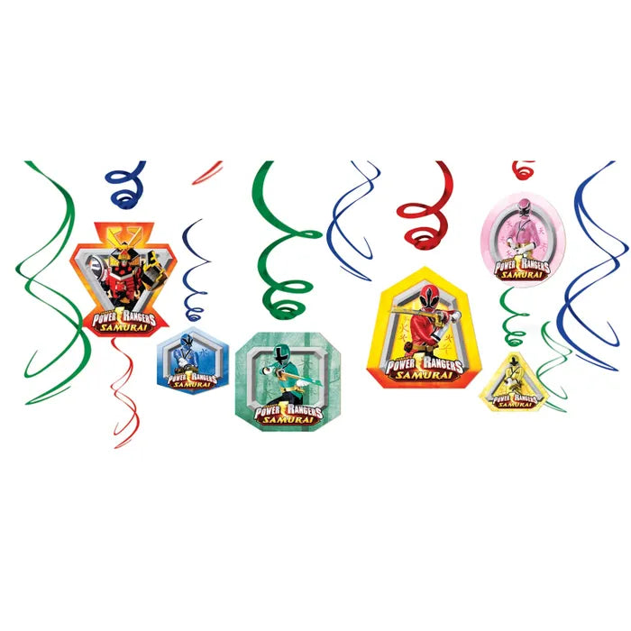POWER RANGERS SAMURAI HANGING SWIRL DECORATIONS - 12 PIECES