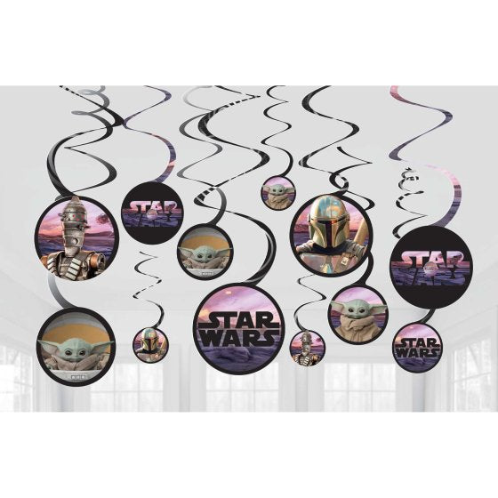 THE MANDALORIAN STAR WARS HANGING SWIRL DECORATIONS - 12 PIECES