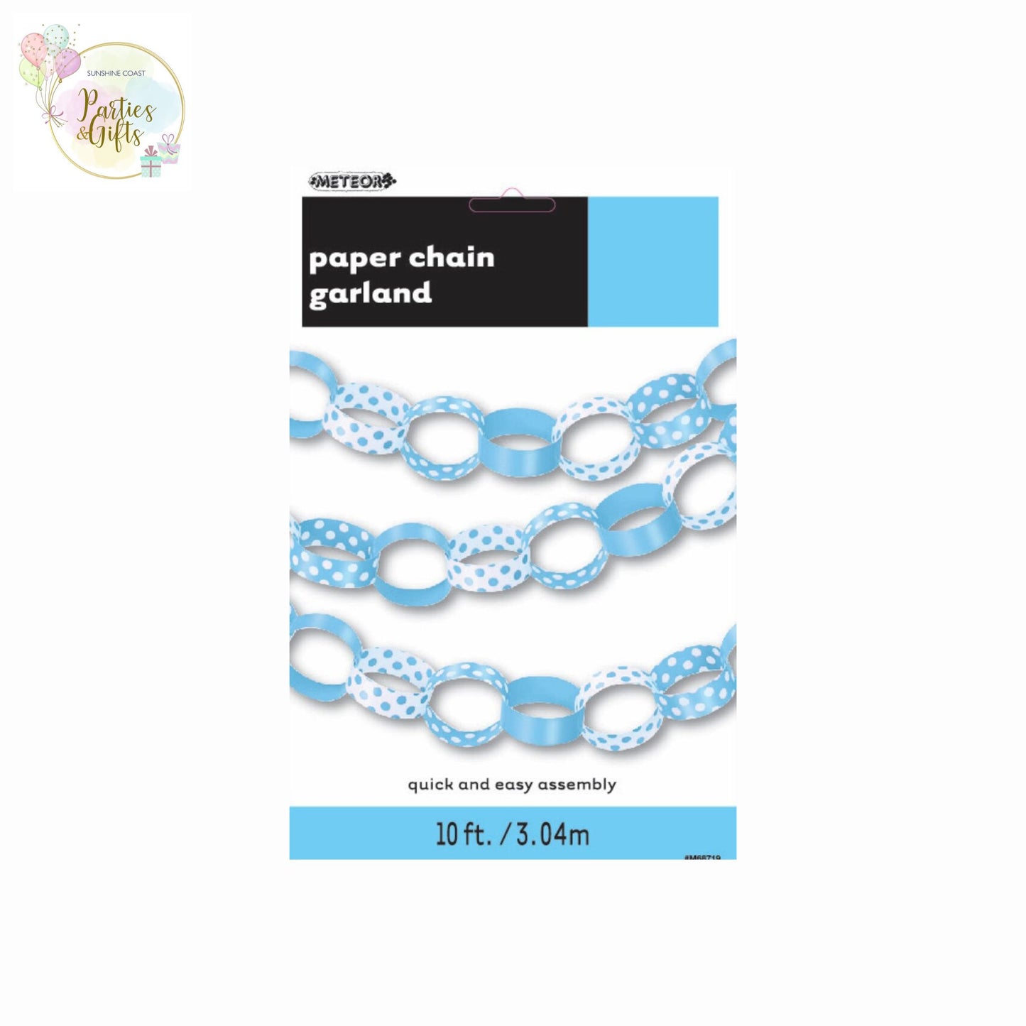 POWDER BLUE & WHITE DOTS PAPER CHAIN GARLAND - 3M