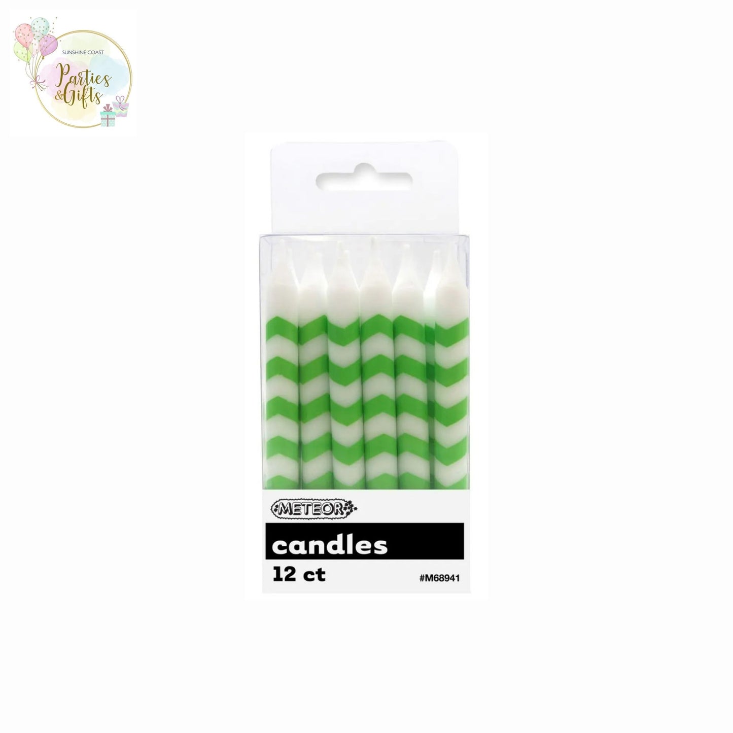 LIME GREEN CHEVRON CANDLES - PACK OF 12