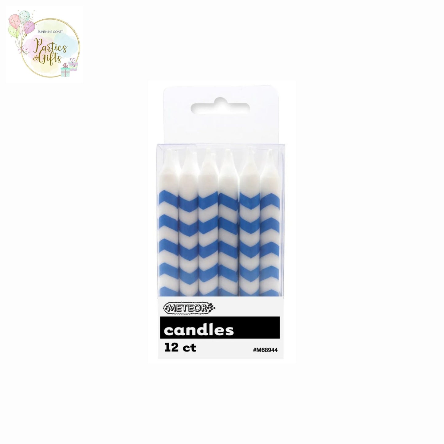 ROYAL BLUE CHEVRON CANDLES - PACK OF 12