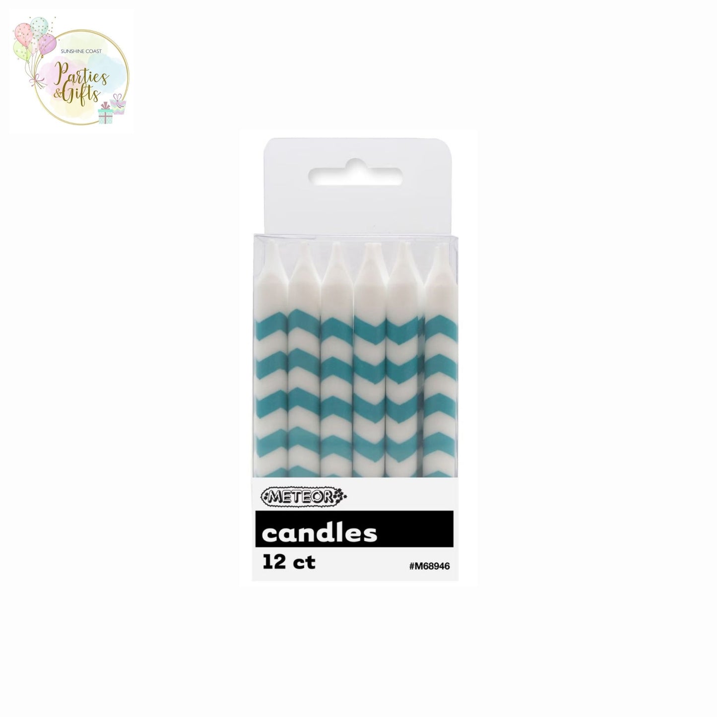 CARIBBEAN TEAL CHEVRON CANDLES - PACK OF 12