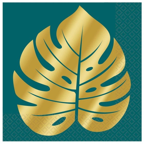 KEY WEST PALM LEAVES FOIL HOT STAMPED BEVERAGE NAPKINS - PACK OF 16