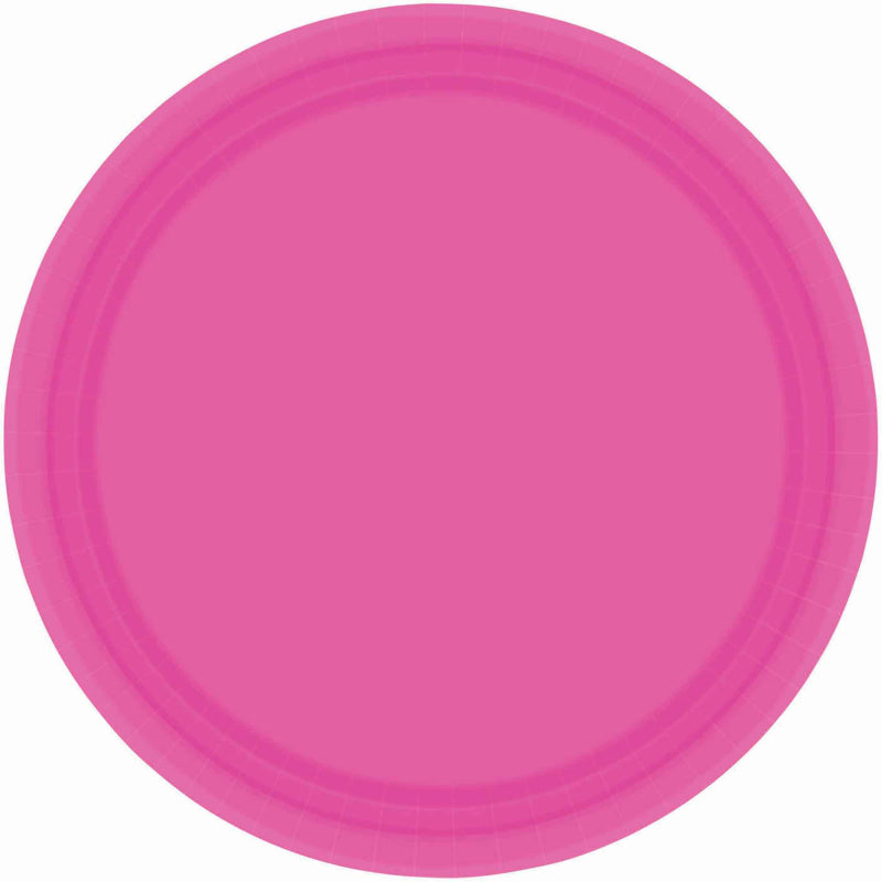 BRIGHT PINK ROUND PAPER PLATES 26.7CM - PACK OF 20