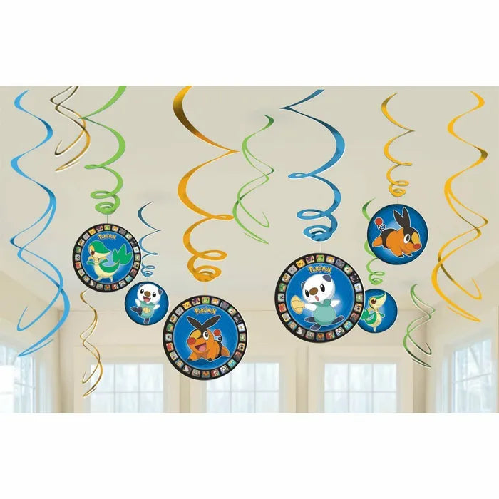 POKEMON HANGING SWIRL DECORATIONS - 12 PIECES
