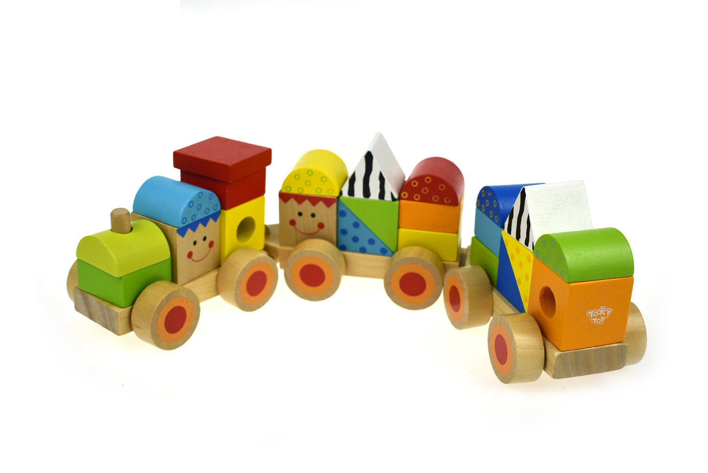 TOOKY TOY WOODEN STACKING TRAIN - 26 PIECES