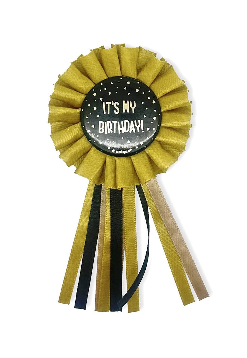 PARTY FAVOURS - IT'S MY BIRTHDAY BADGE - BLACK & GOLD