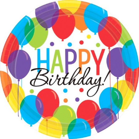 BALLOON BASH ROUND PAPER PLATES 23CM - PACK OF 8