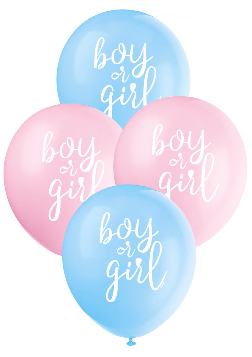 GENDER REVEAL BOY OR GIRL LATEX BALLOONS - 30CM - PACK OF 8