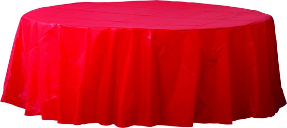 APPLE RED PLASTIC ROUND TABLECOVER - 213CM