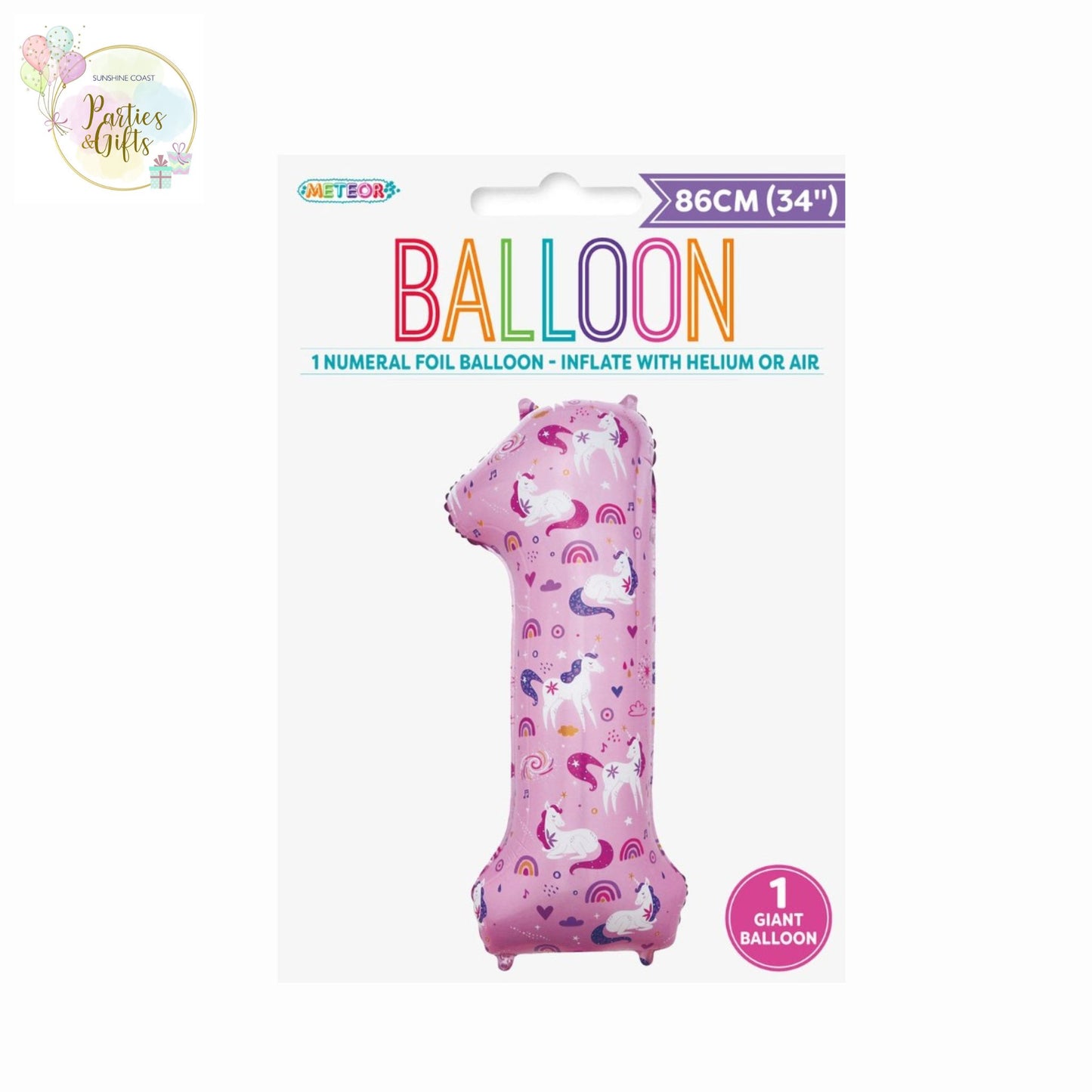 GIANT FOIL BALLOON - UNICORN NUMBER 1 - 86CM