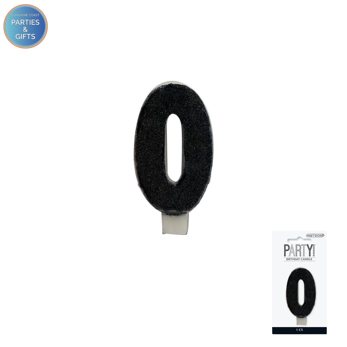 BLACK GLITTER NUMERAL CANDLE - # 0