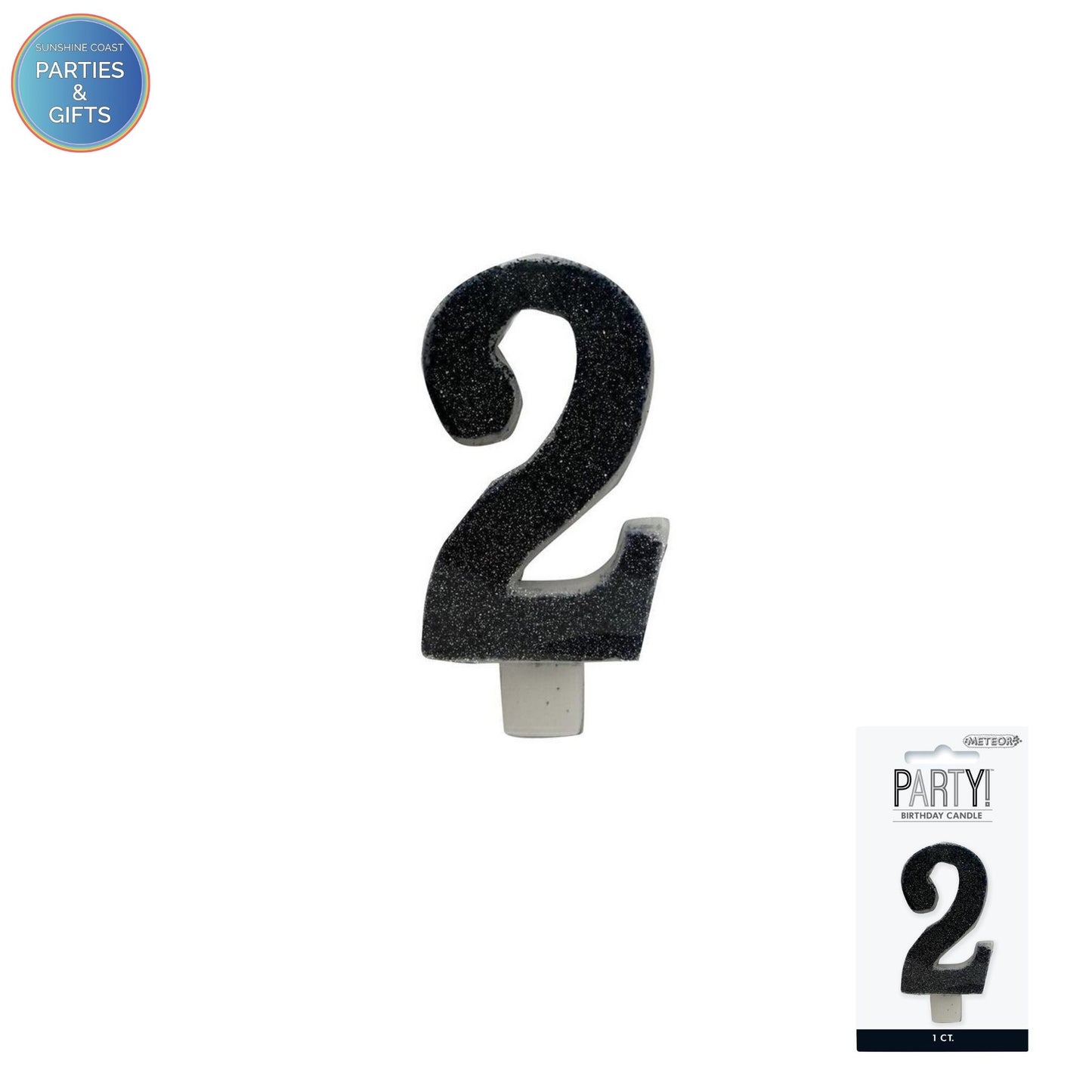 BLACK GLITTER NUMERAL CANDLE - # 2