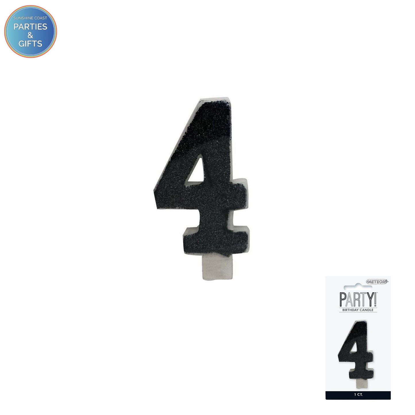BLACK GLITTER NUMERAL CANDLE - # 4