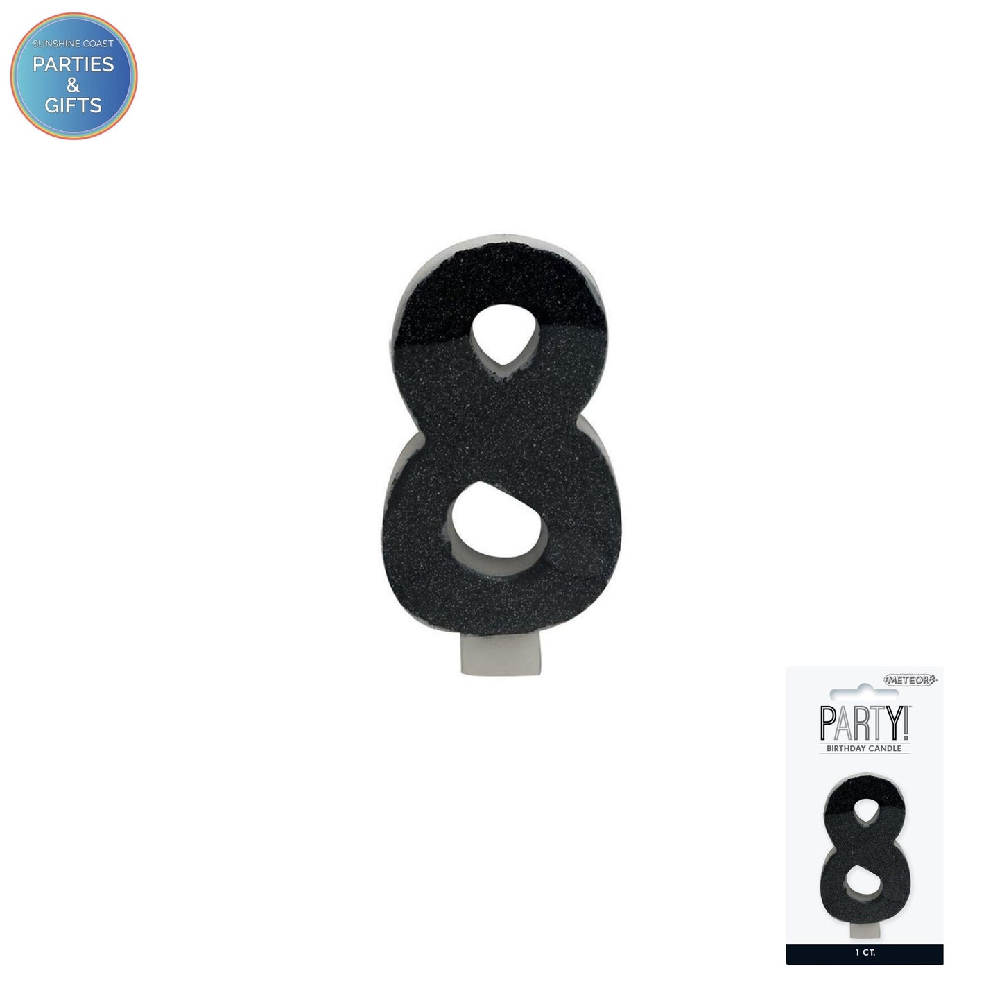 BLACK GLITTER NUMERAL CANDLE - # 8