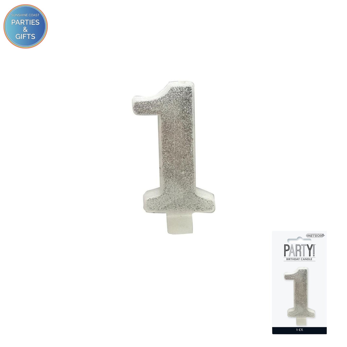 SILVER GLITTER NUMERAL CANDLE - # 1