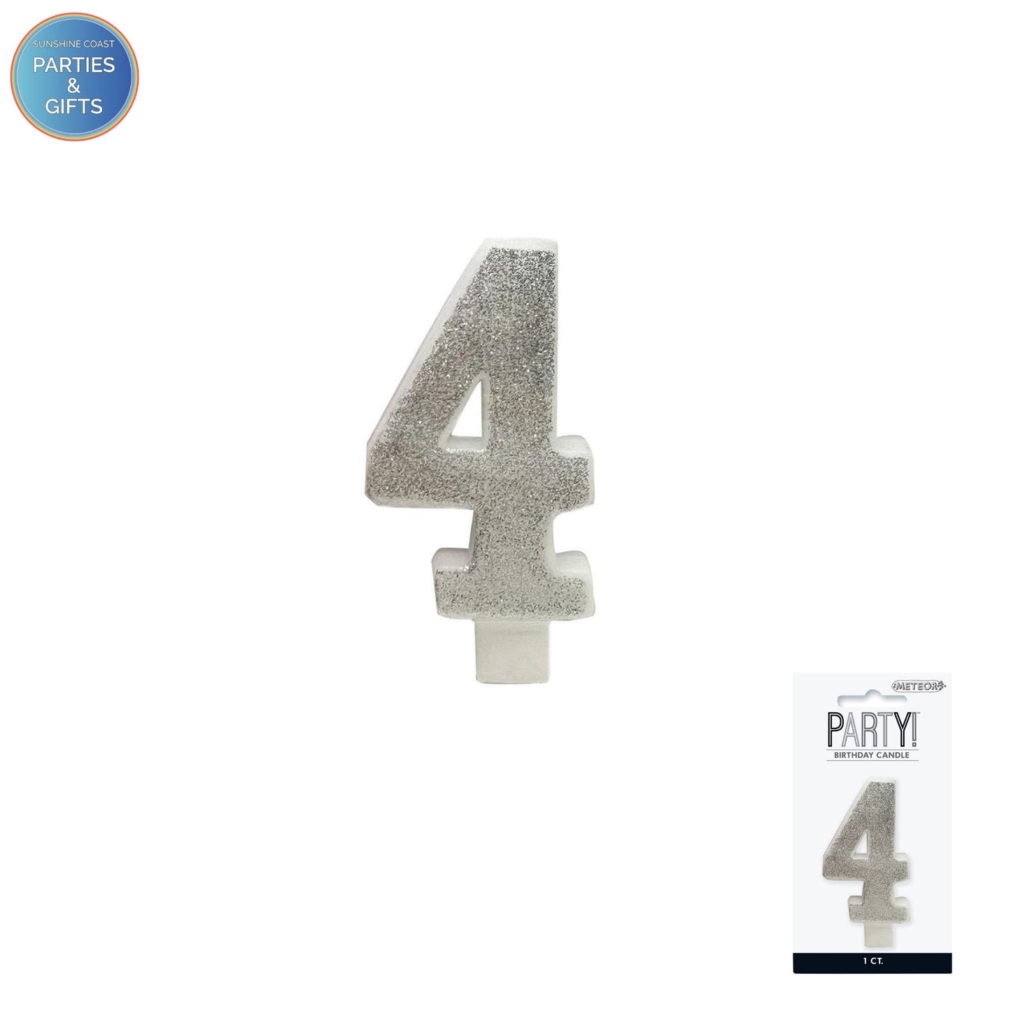 SILVER GLITTER NUMERAL CANDLE - # 4
