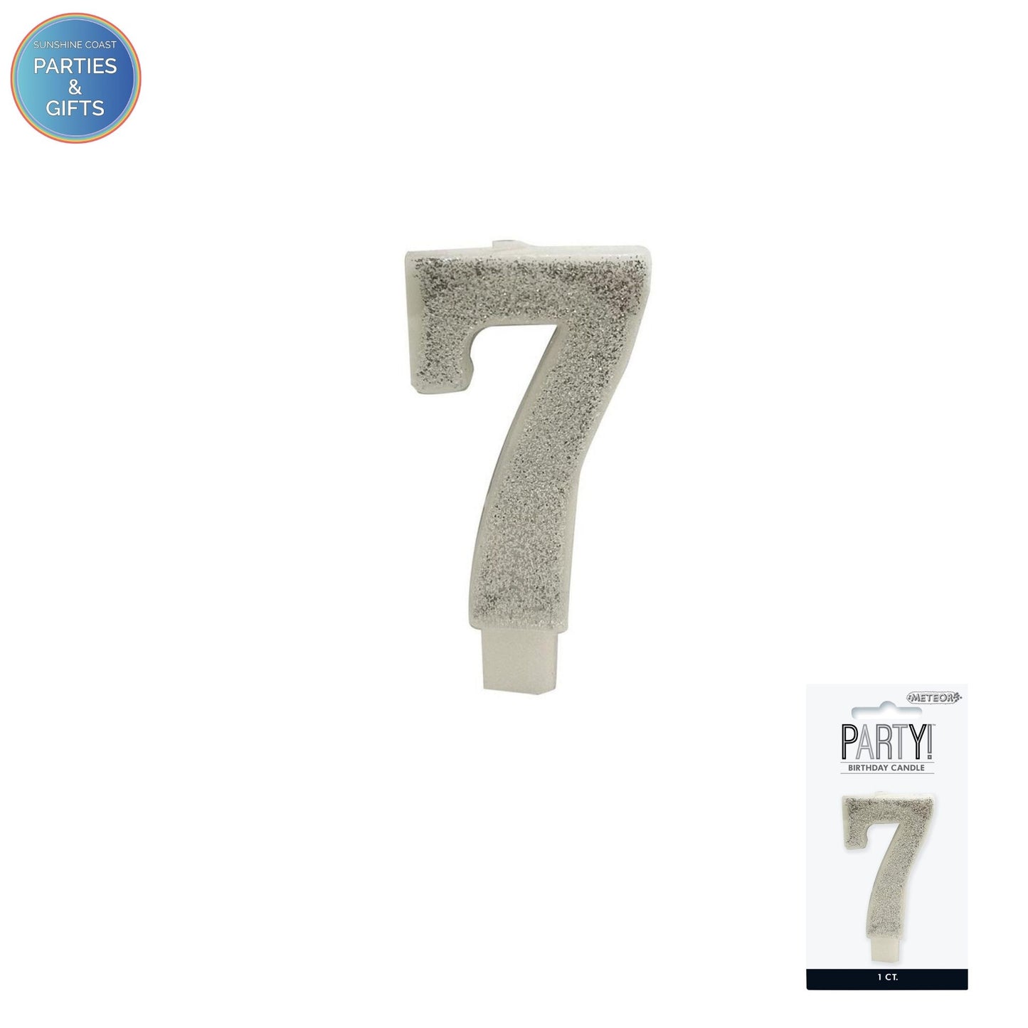 SILVER GLITTER NUMERAL CANDLE - # 7