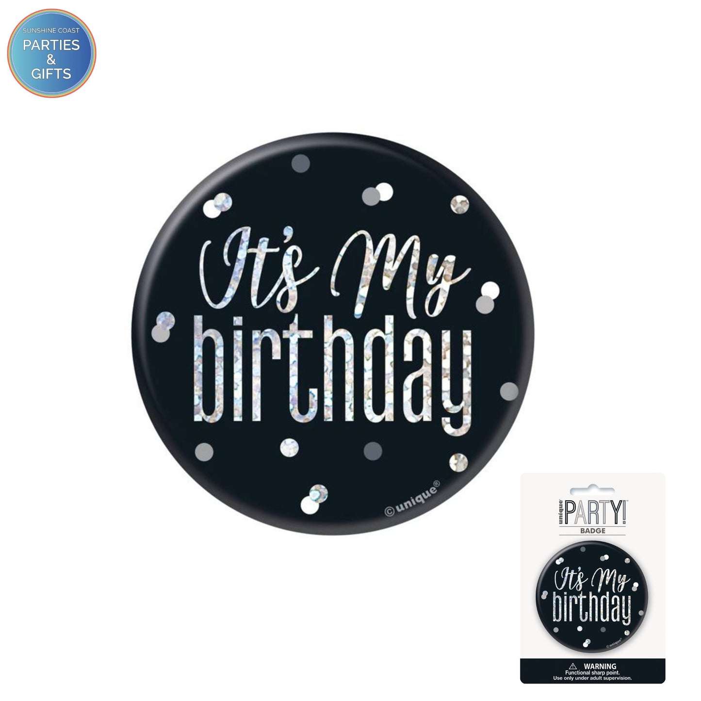 GLITZ BLACK 7.6CM BIRTHDAY BADGE - IT'S MY BIRTHDAY