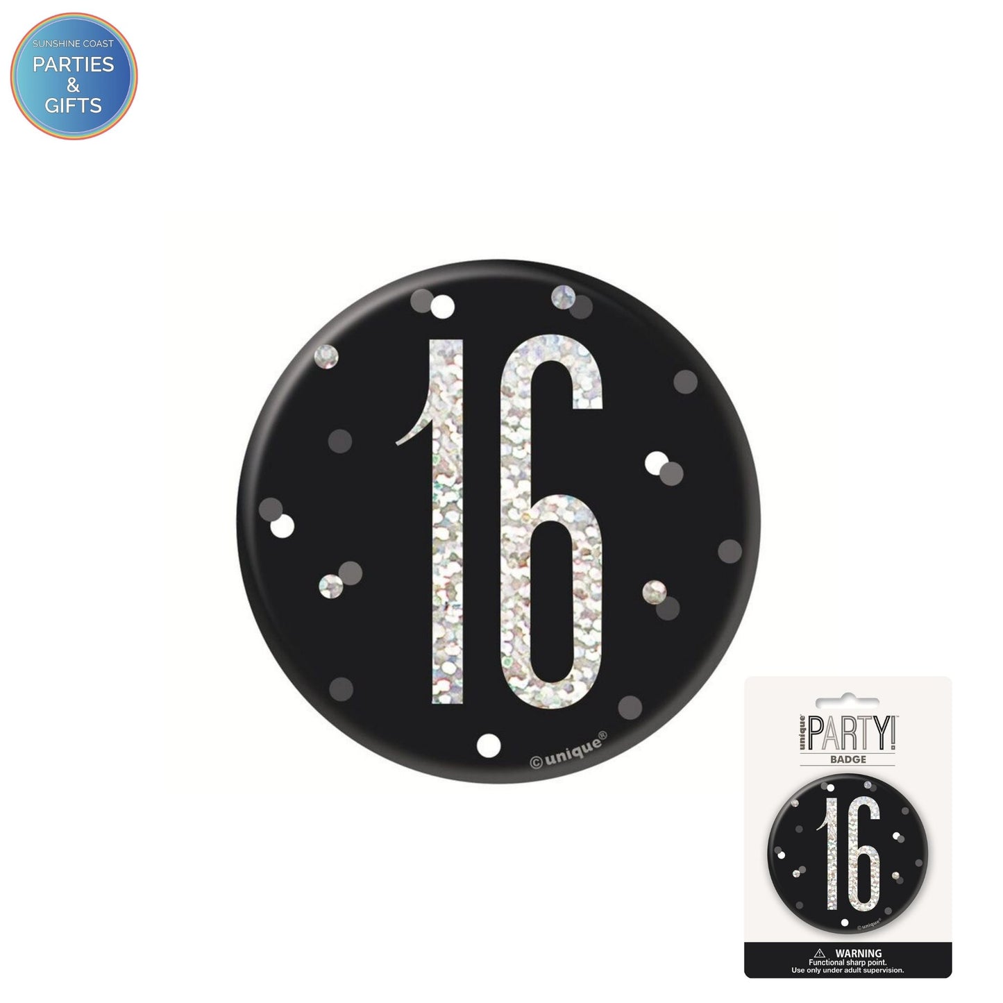 GLITZ BLACK 7.6CM BIRTHDAY BADGE - 16