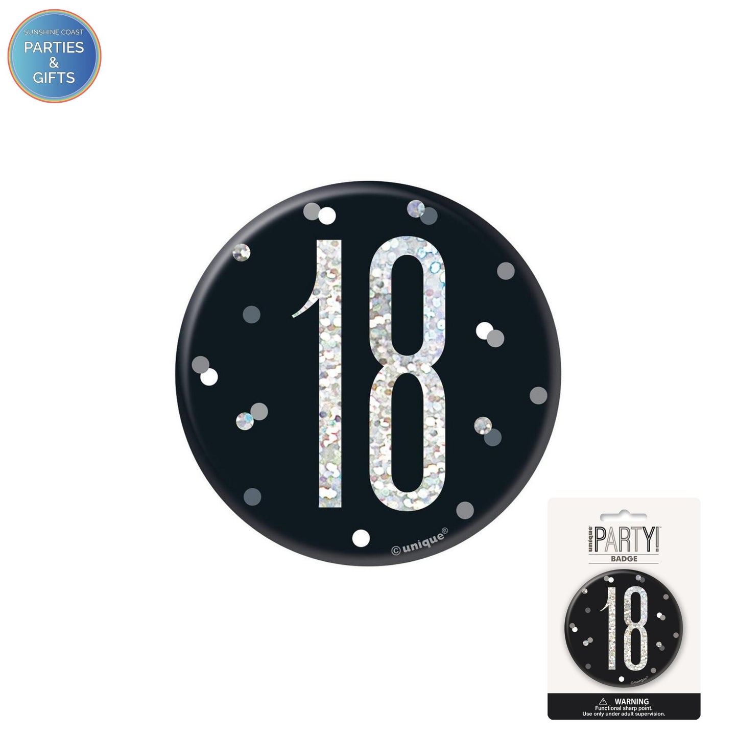 GLITZ BLACK 7.6CM BIRTHDAY BADGE - 18