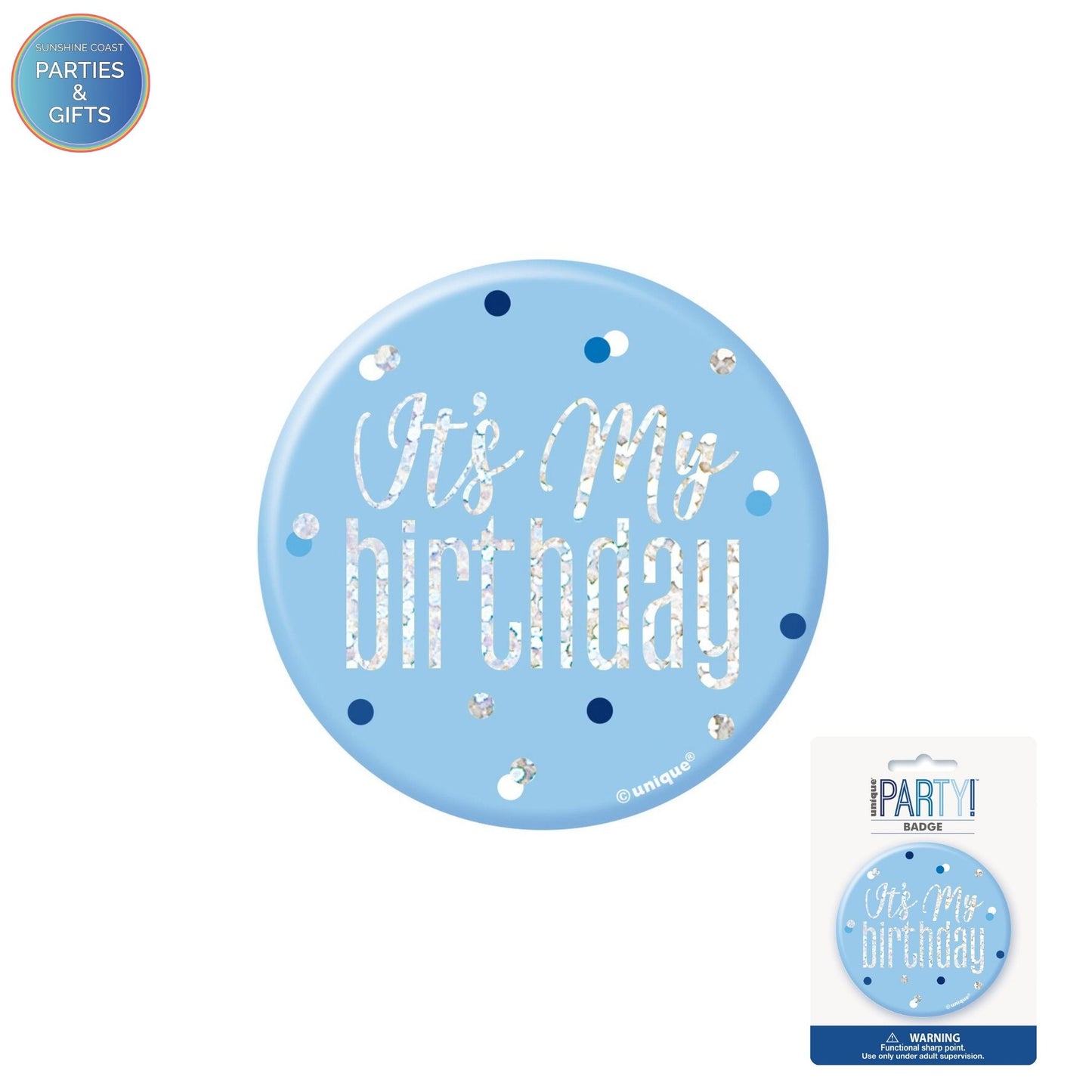 GLITZ BLUE 7.6CM BIRTHDAY BADGE - IT'S MY BIRTHDAY