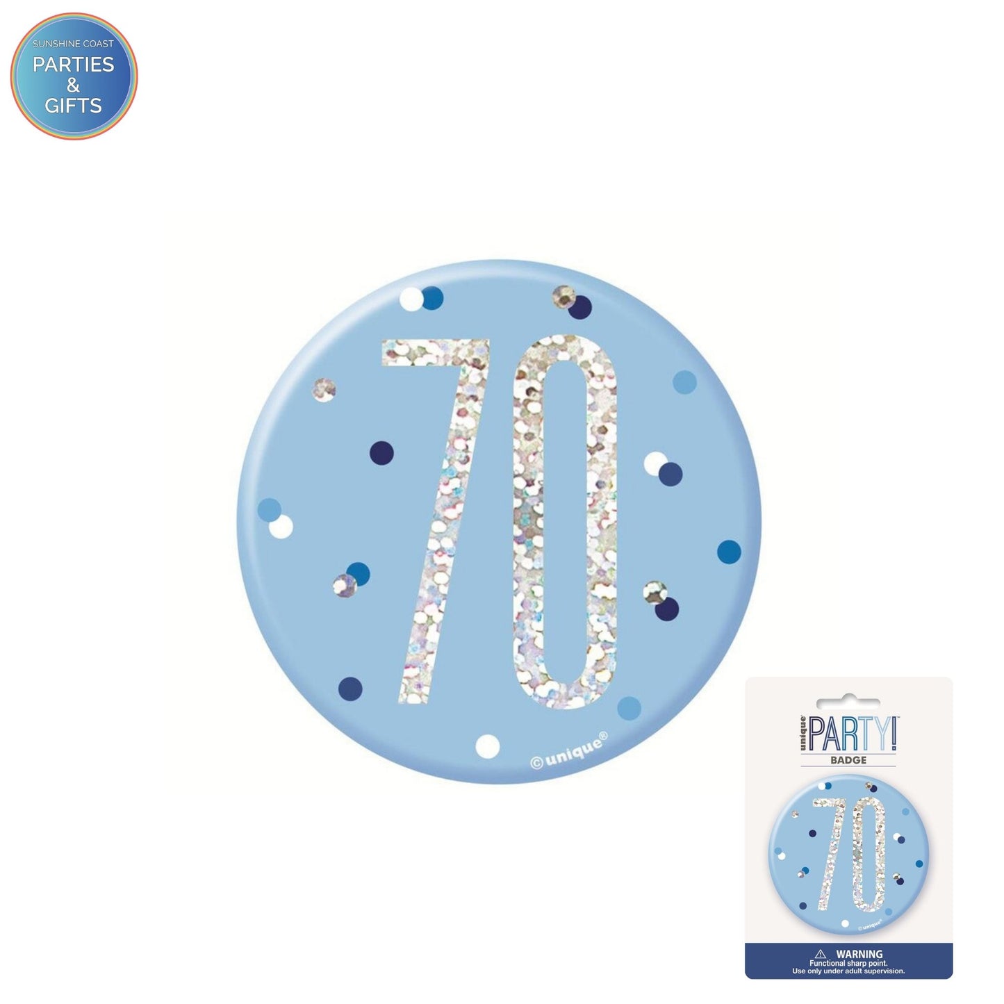 GLITZ BLUE 7.6CM BIRTHDAY BADGE - 70