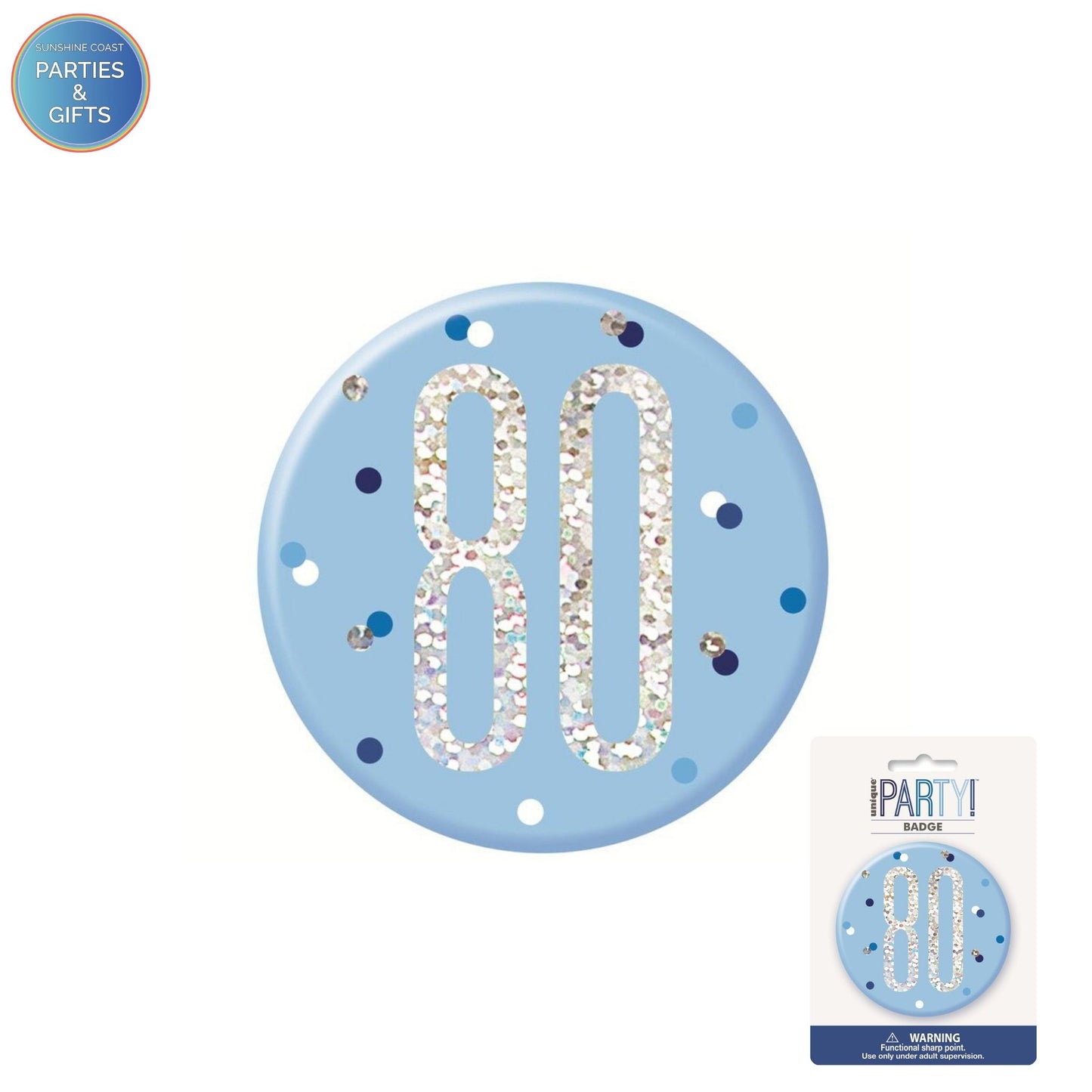 GLITZ BLUE 7.6CM BIRTHDAY BADGE - 80