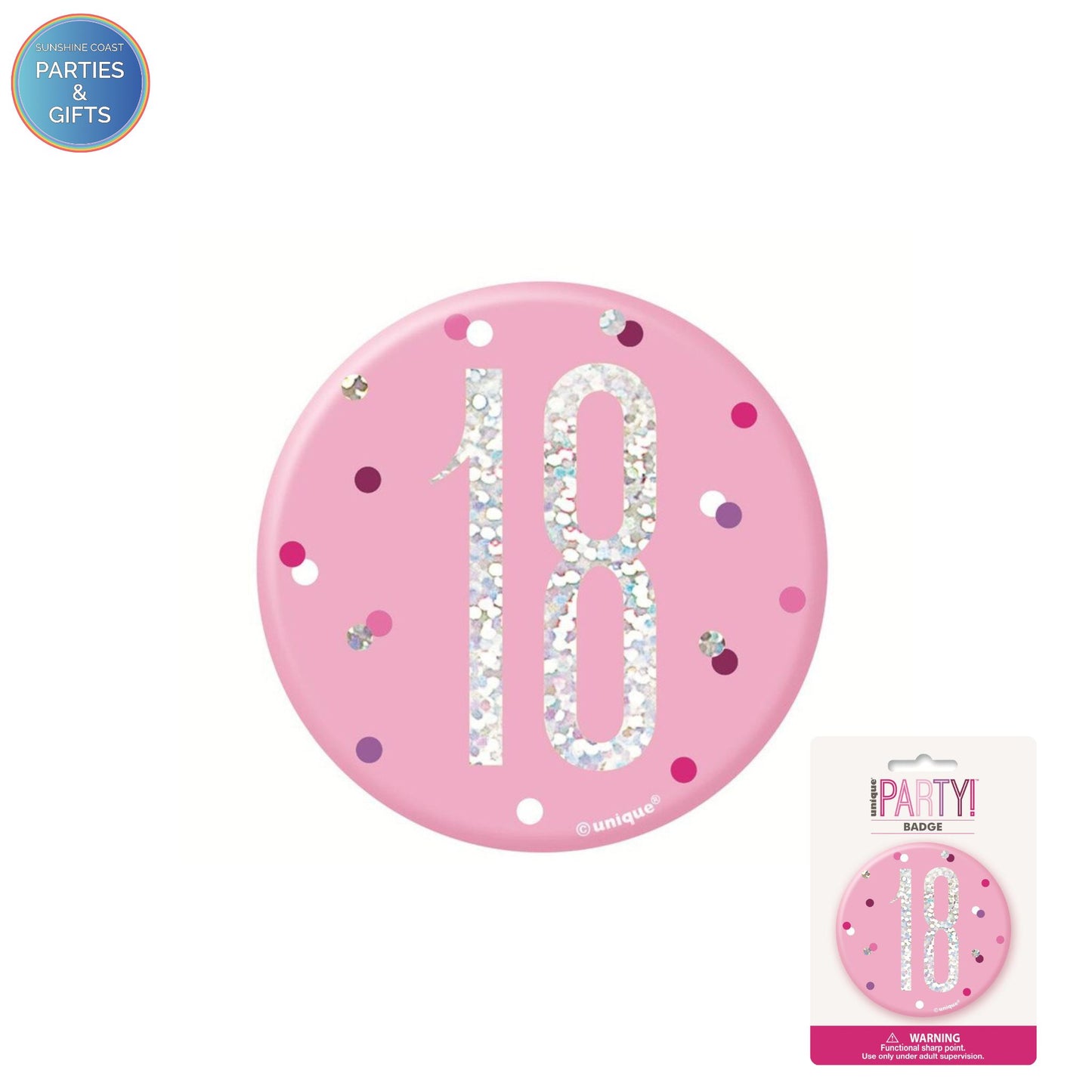 GLITZ PINK 7.6CM BIRTHDAY BADGE - 18