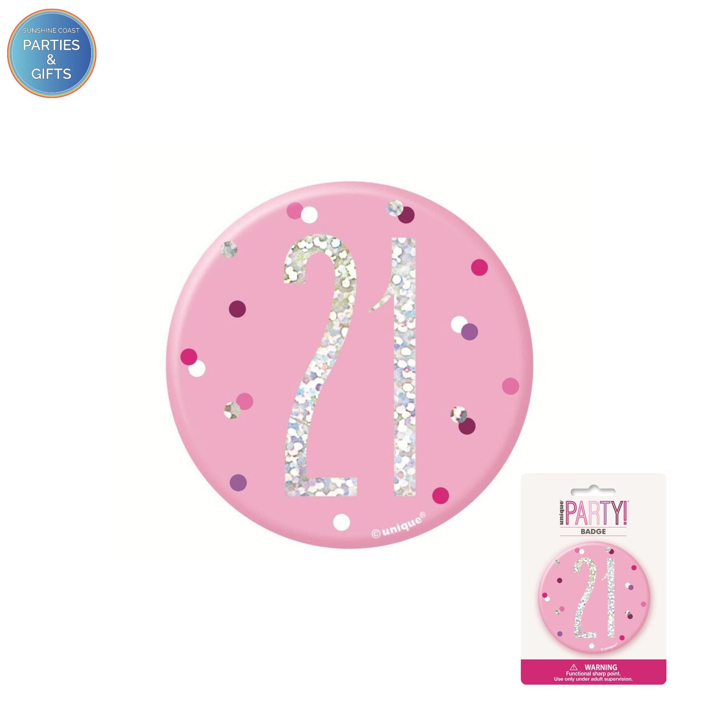 GLITZ PINK 7.6CM BIRTHDAY BADGE - 21