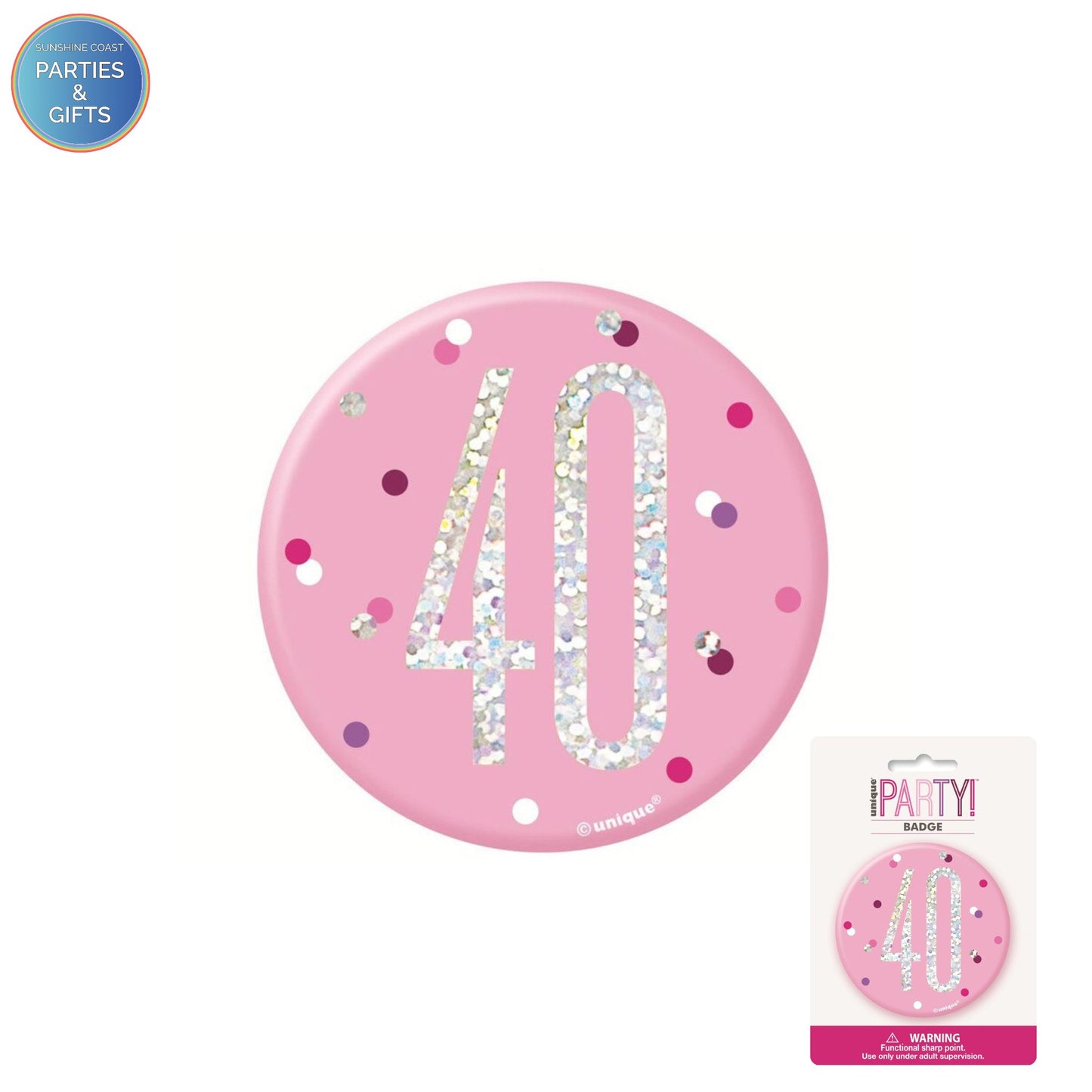 GLITZ PINK 7.6CM BIRTHDAY BADGE - 40