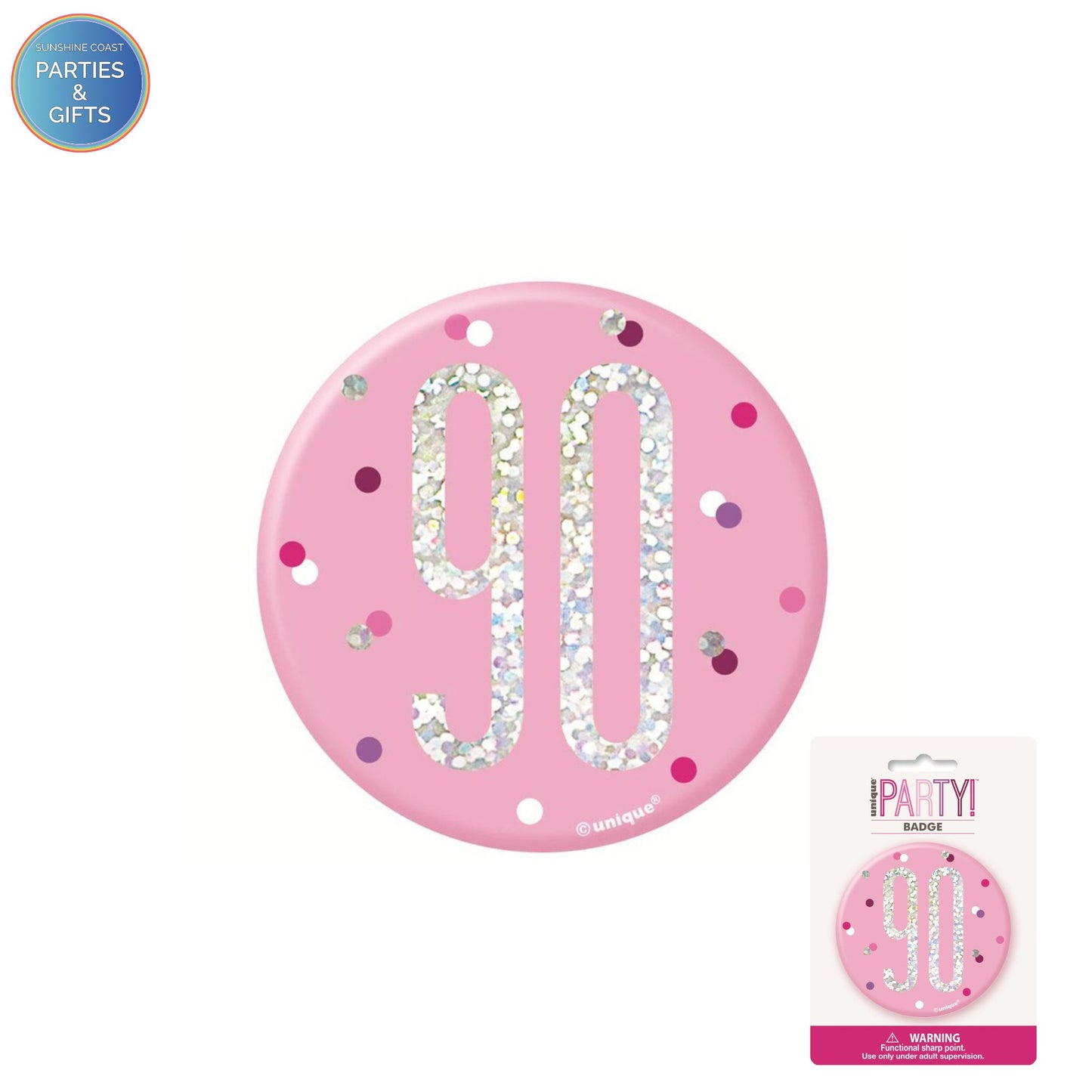 GLITZ PINK 7.6CM BIRTHDAY BADGE - 90