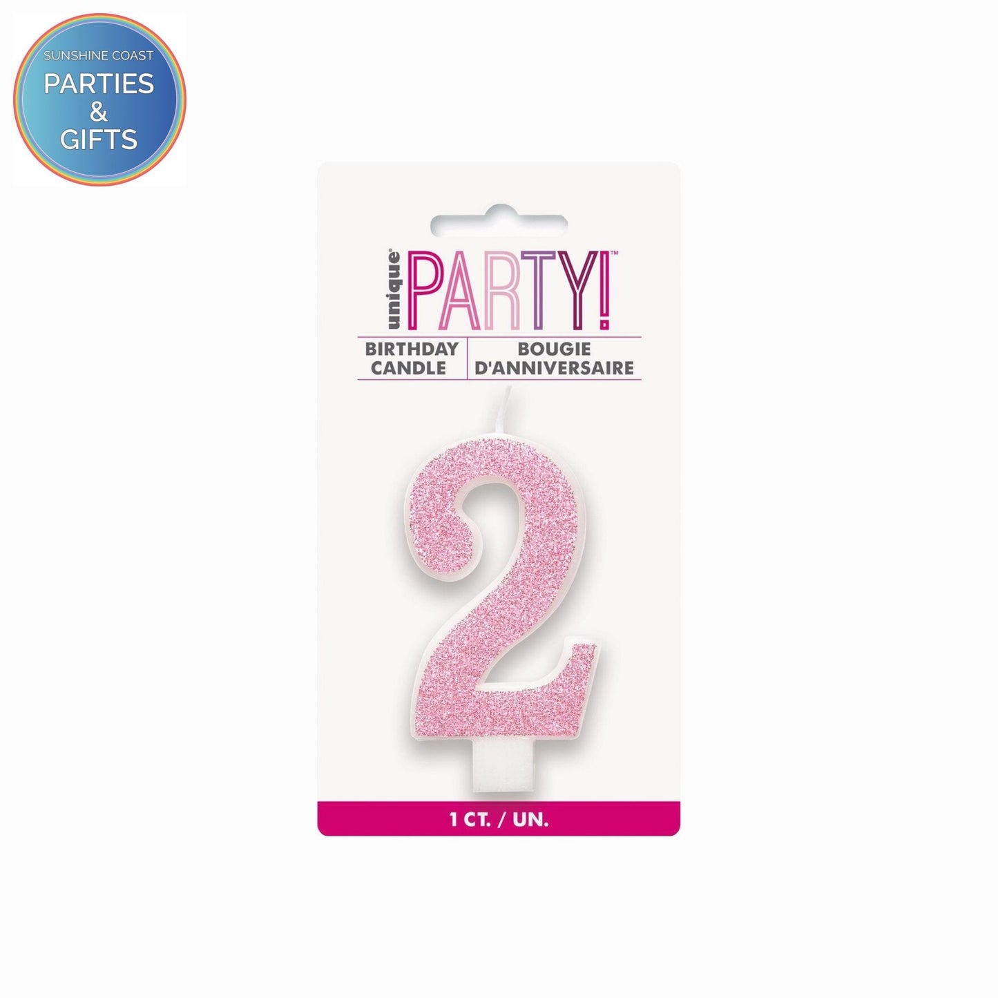 PINK GLITTER NUMERAL CANDLE - # 2