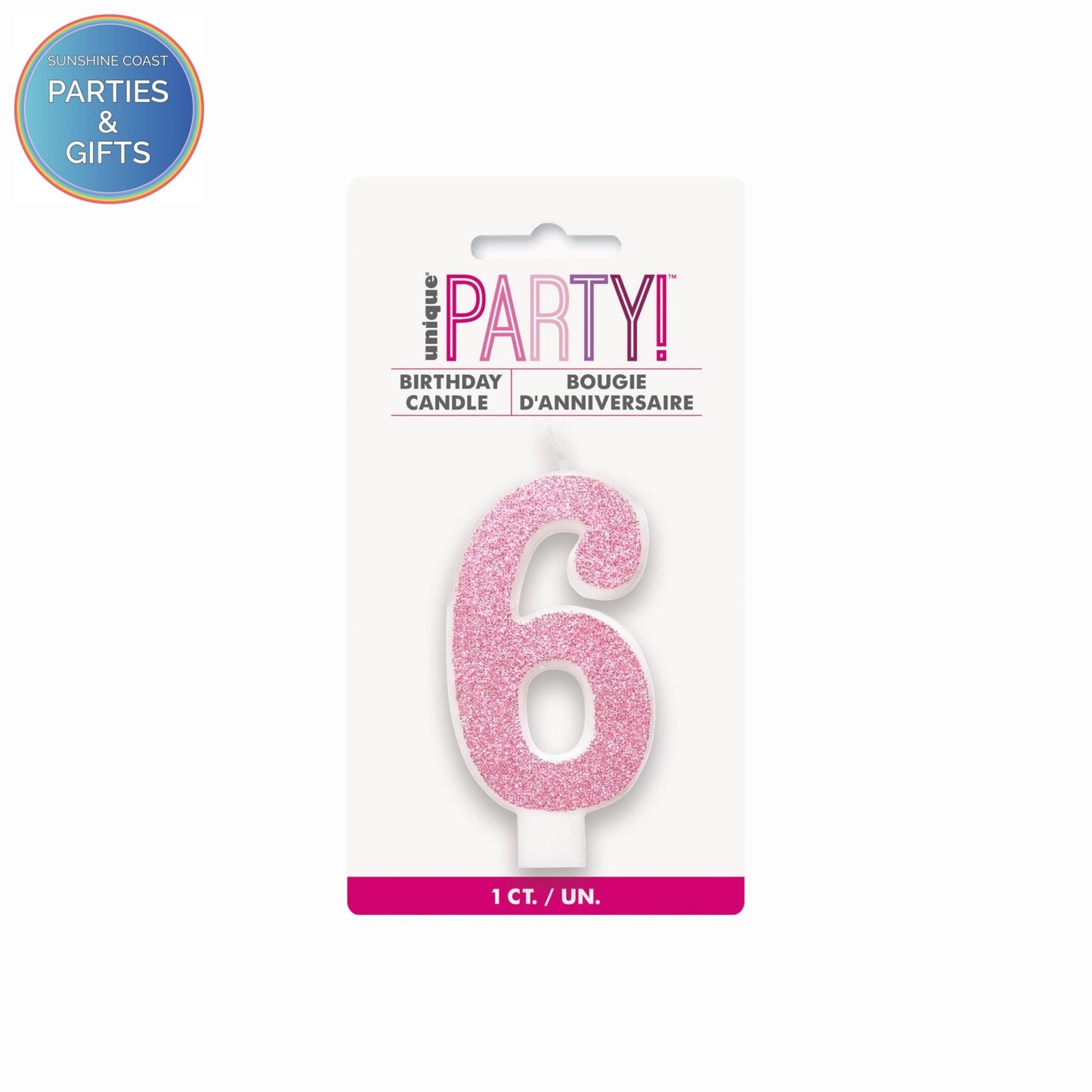 PINK GLITTER NUMERAL CANDLE - # 6