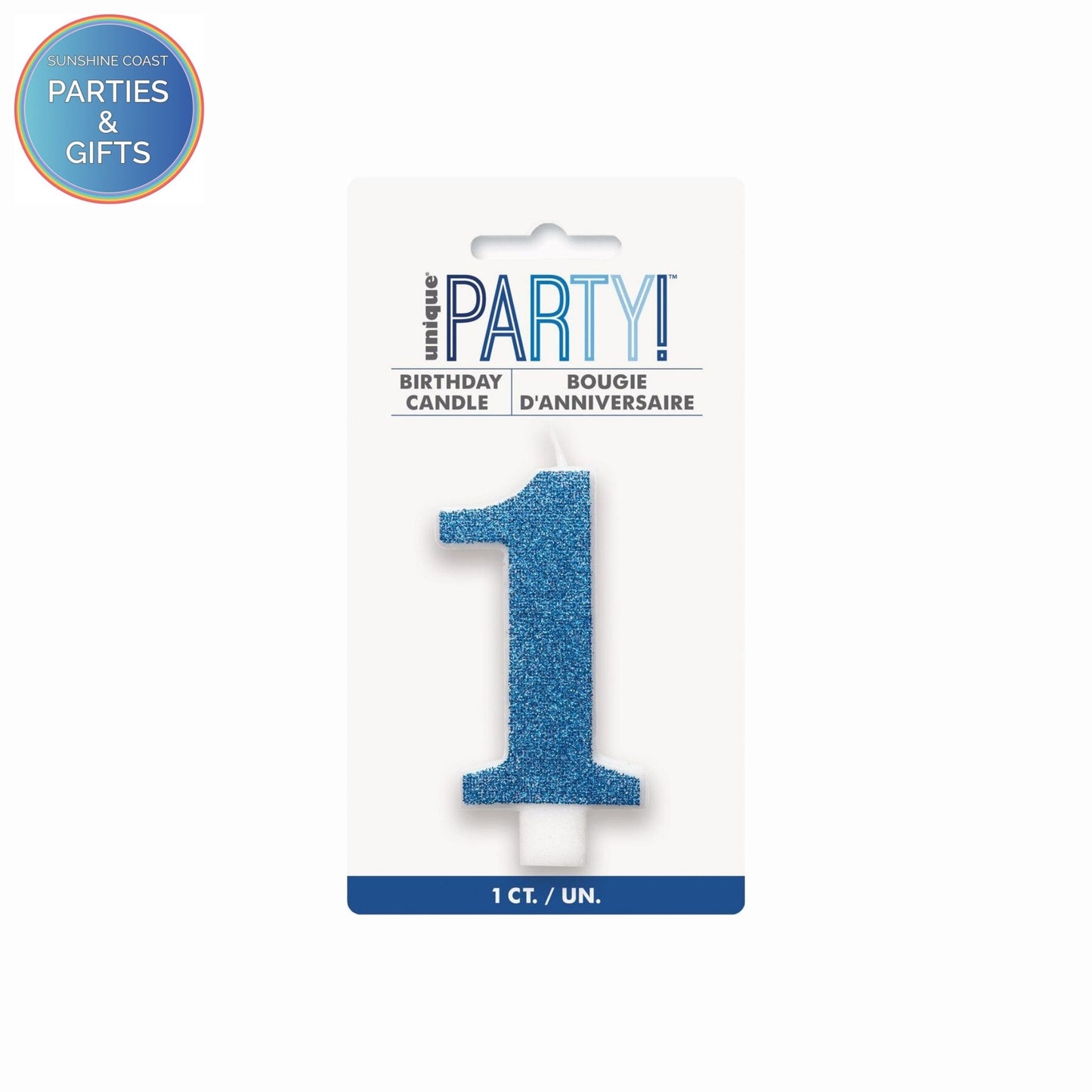 BLUE GLITTER NUMERAL CANDLE - # 1
