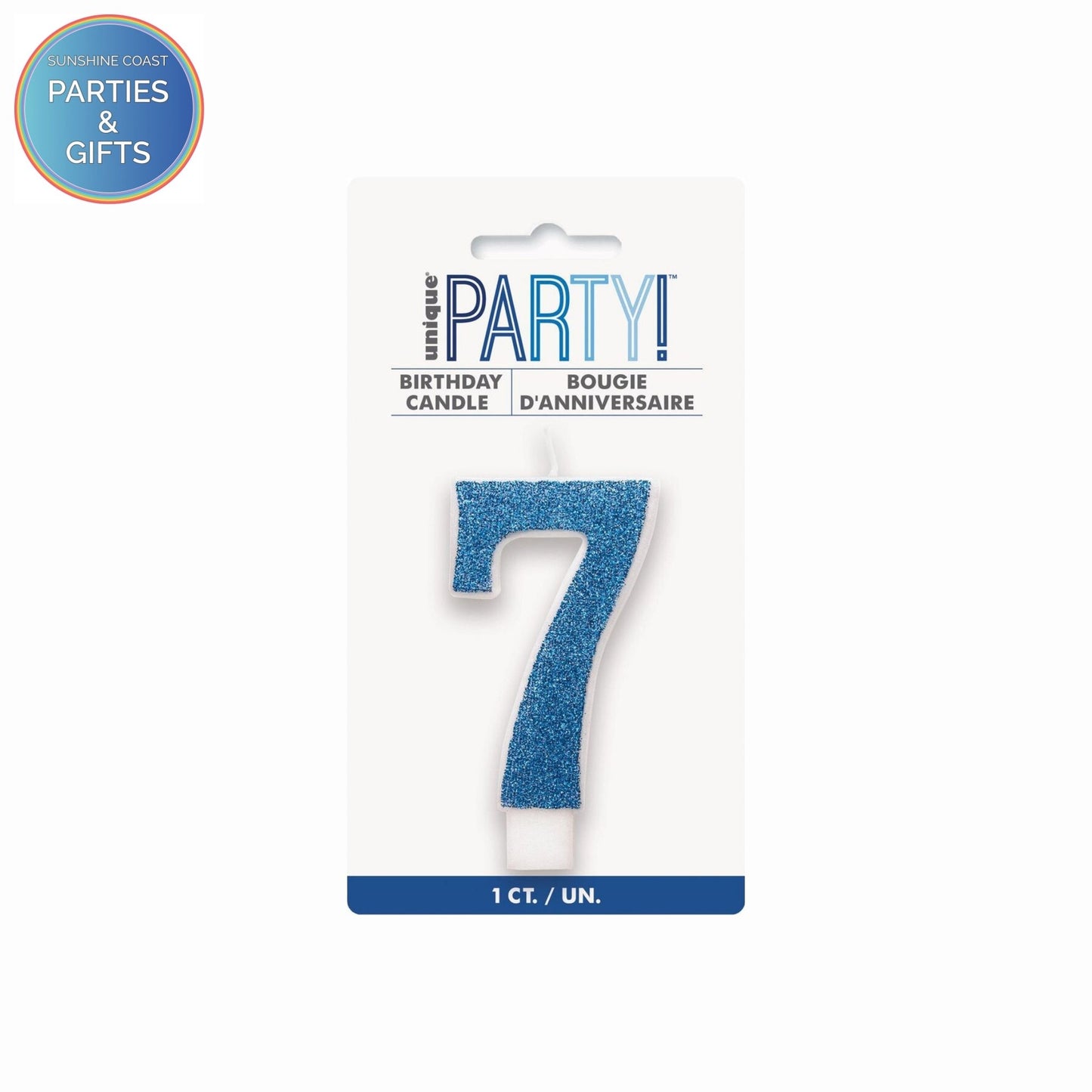 BLUE GLITTER NUMERAL CANDLE - # 7