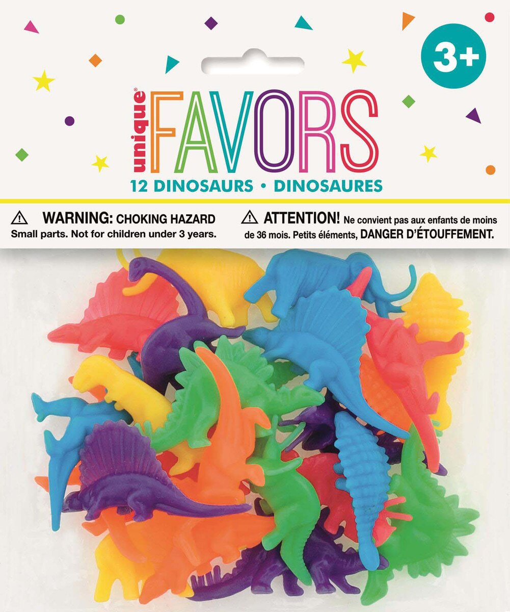 PARTY FAVOURS - DINOSAUR COLOURED TOYS - PACK OF 12