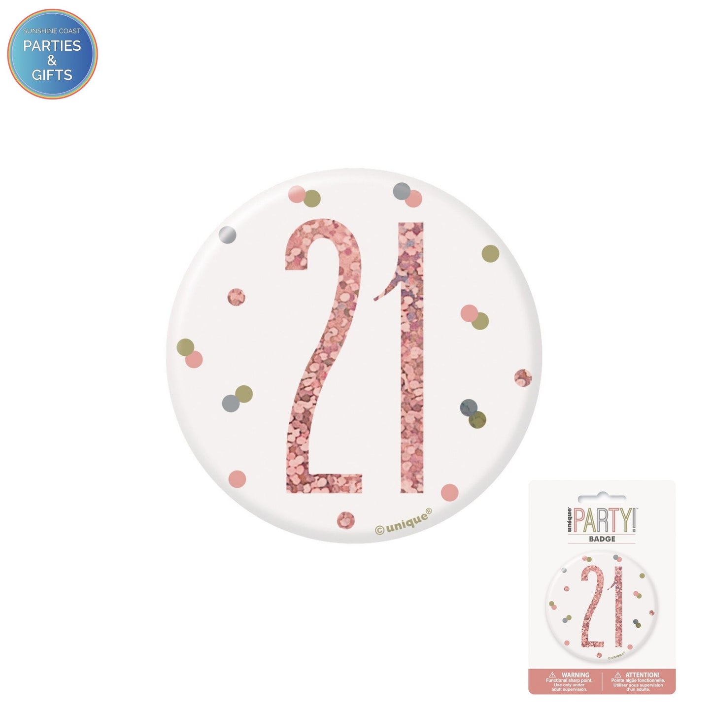 GLITZ ROSE GOLD 7.6CM BIRTHDAY BADGE - 21