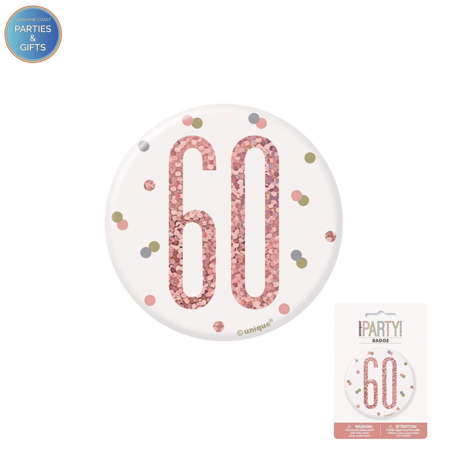 GLITZ ROSE GOLD 7.6CM BIRTHDAY BADGE - 60