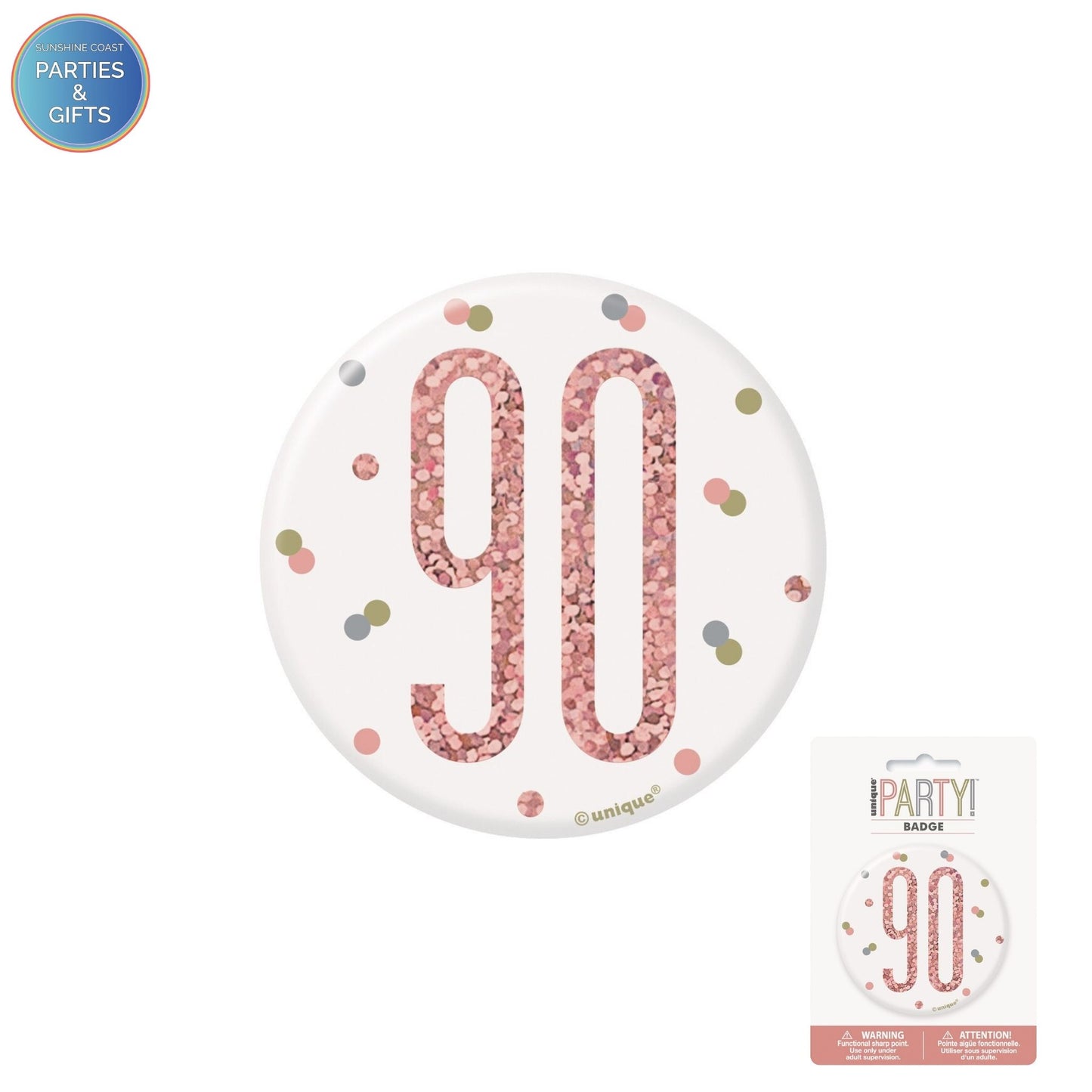 GLITZ ROSE GOLD 7.6CM BIRTHDAY BADGE - 90