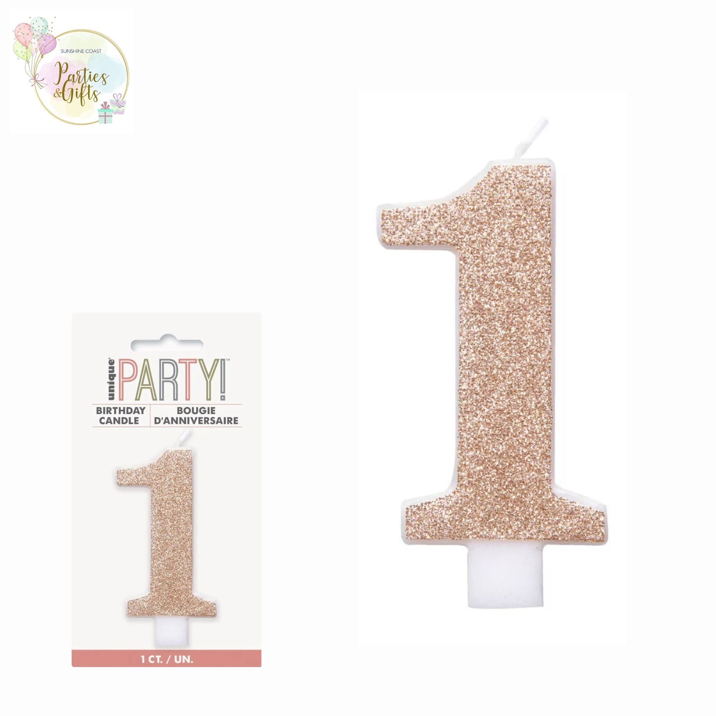 ROSE GOLD GLITTER NUMERAL CANDLE - # 1