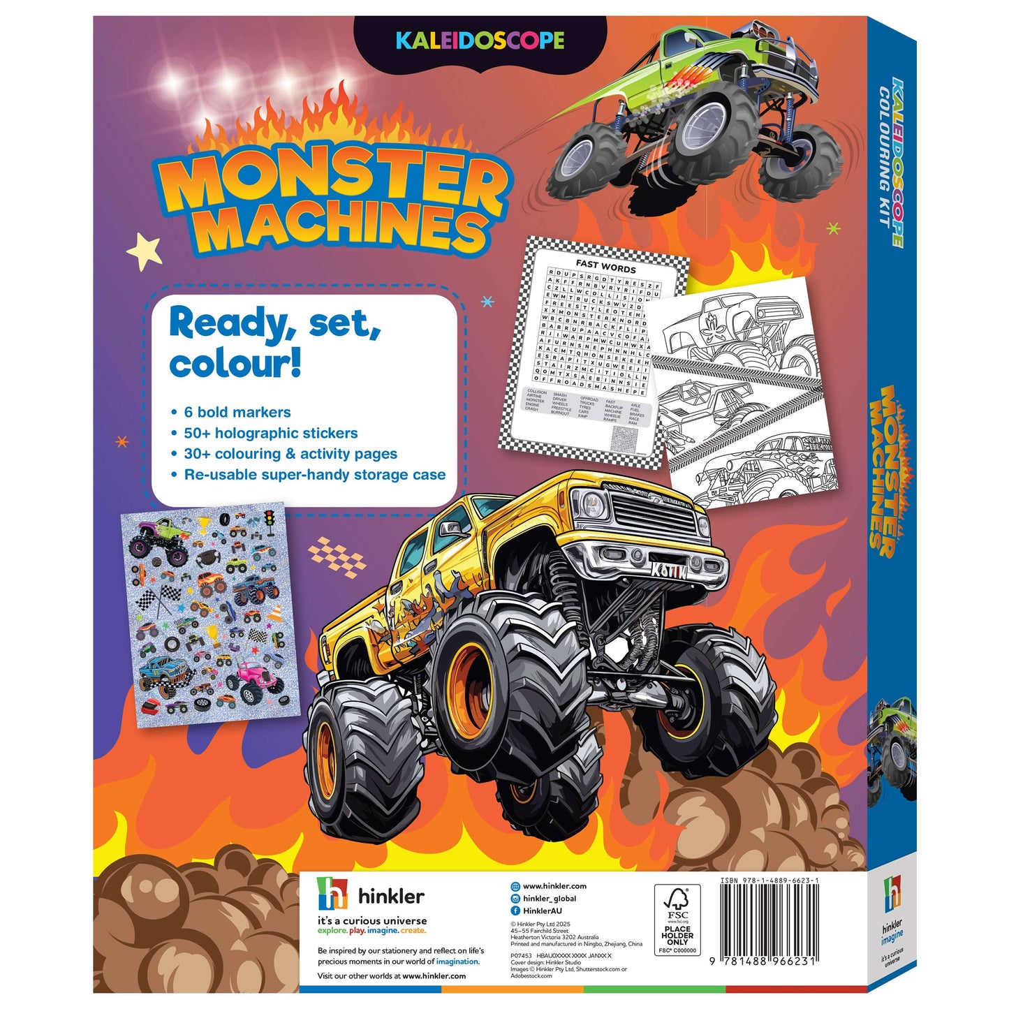 HINKLER KALEIDOSCOPE COLOURING KIT MONSTER TRUCKS