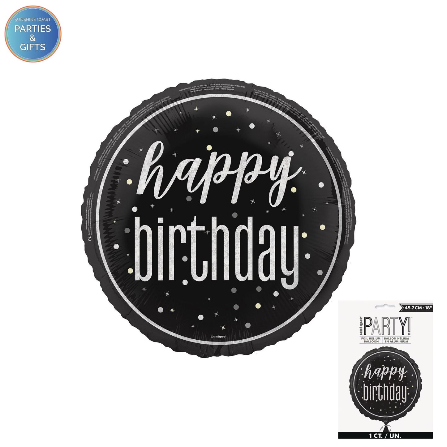 BLACK HAPPY BIRTHDAY FOIL BALLOON - 45.7CM