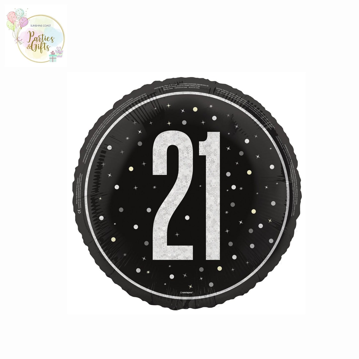 BLACK 21ST BIRTHDAY FOIL BALLOON - 45.7CM