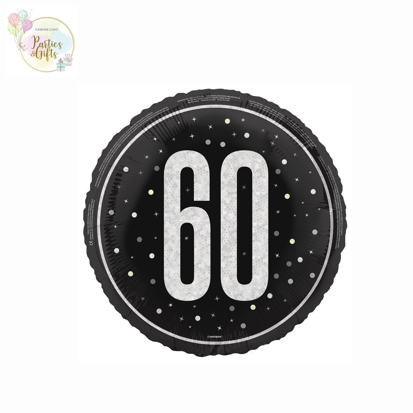 BLACK 60TH BIRTHDAY FOIL BALLOON - 45.7CM