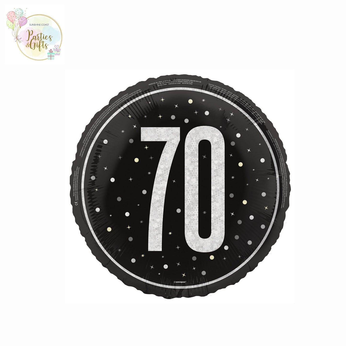 BLACK 70TH BIRTHDAY FOIL BALLOON - 45.7CM