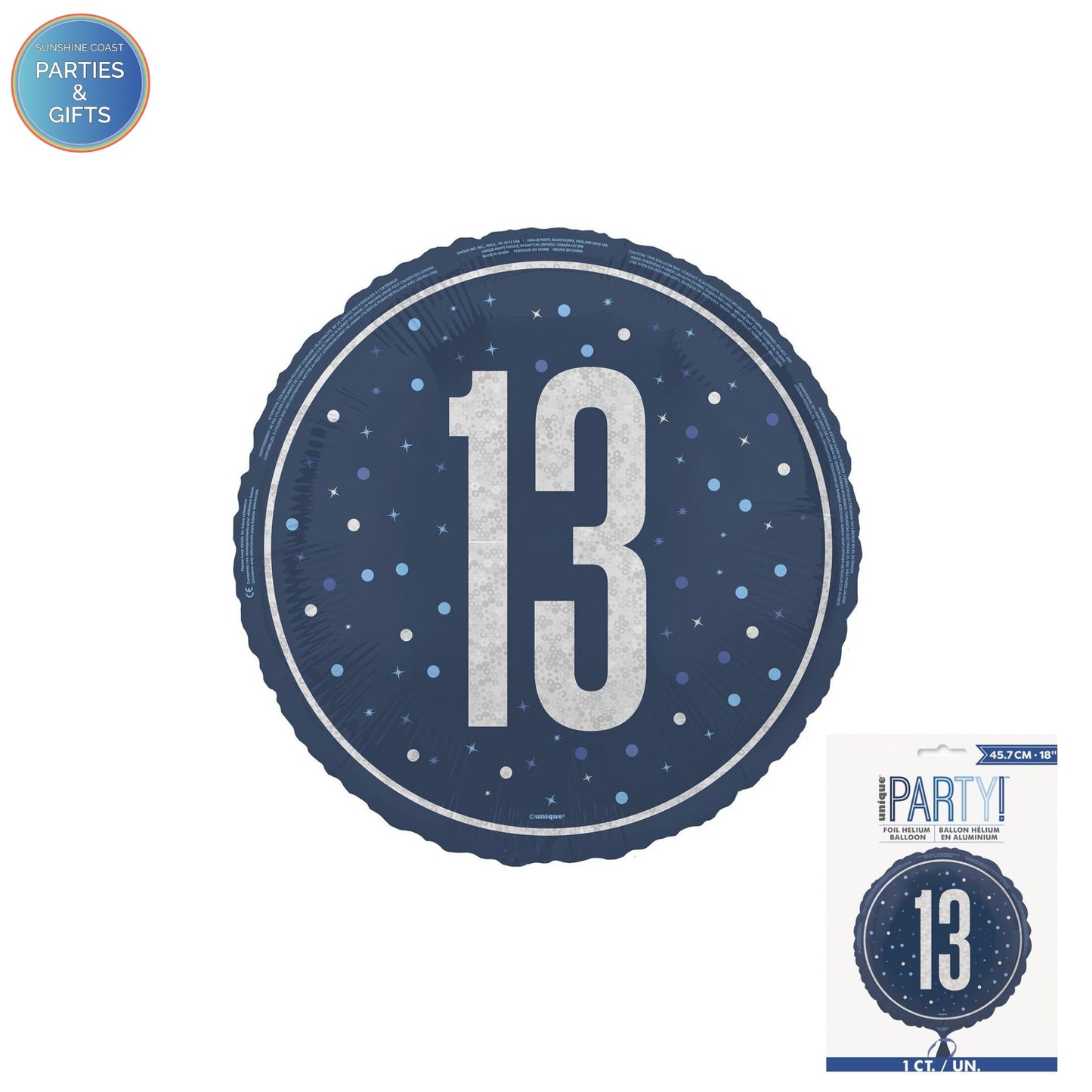 BLUE 13TH BIRTHDAY FOIL BALLOON - 45.7CM