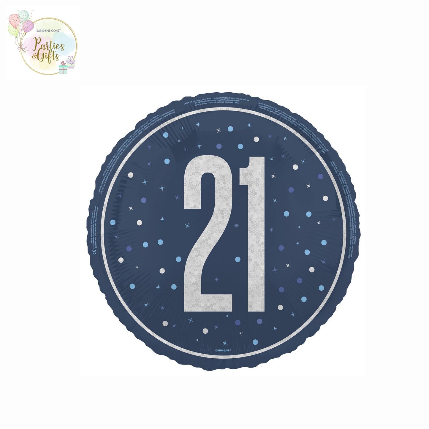 BLUE 21ST BIRTHDAY FOIL BALLOON - 45.7CM