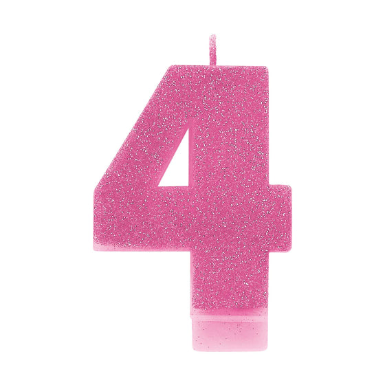 PINK GLITTER NUMERAL CANDLE - # 4